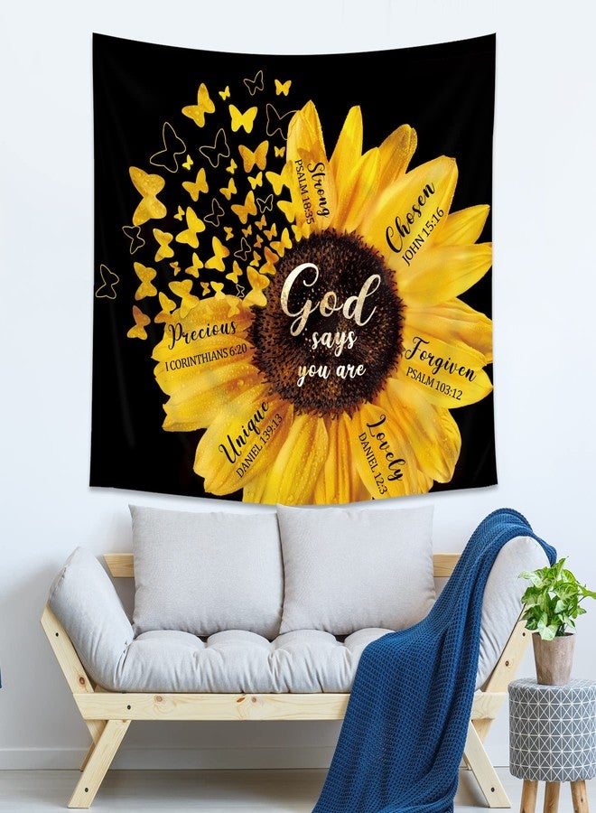AMBZEK Black Yellow Sunflower Tapestry 51Hx59W Inch Bible Verse Quotes Girl Women Floral Butterfly Bedroom Wall Art Blooming Flower Rustic Country Nature Wall Hanging Living Room Dorm Decor Fabric - Image 2